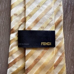FENDI Monogram Golden Beige Striped Silk Tie